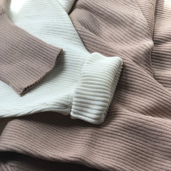 Off Shoulder Sand Ribbed Knit Pullover - Picture 4 of 8